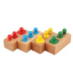 Joc din lemn de tip Montessori - Set cilindri colorati, 3 ani