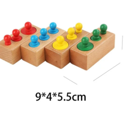 Joc din lemn de tip Montessori - Set cilindri colorati, 3 ani