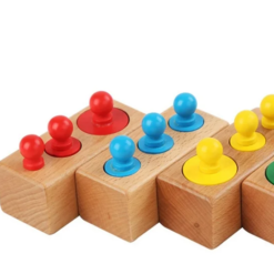 Joc din lemn de tip Montessori - Set cilindri colorati, 3 ani