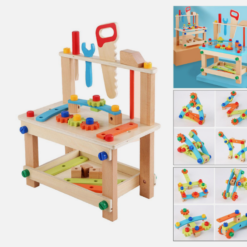 Banc de scule din lemn, joc de asamblat, 3 ani