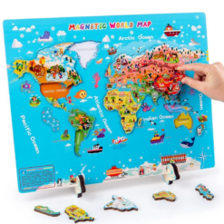 Harta Lumii din lemn cu piese magnetice, 3 ani+