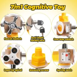 Joc de tip Montessori cu 6 activitati, Busy Bord, 3 ani+