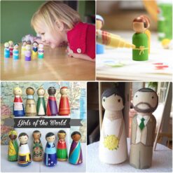 Joc din lemn de tip Montessori - Set 50 cilindrii natur
