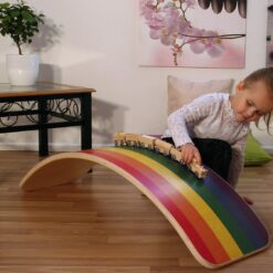Placa de echilibru pentru copii, din lemn, Curcubeu