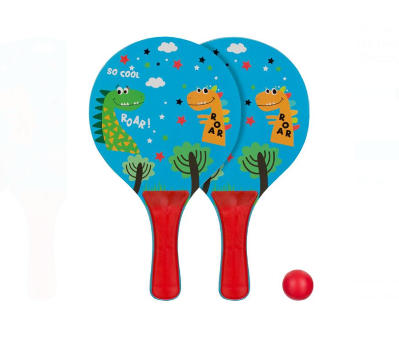 Set rachete tenis copii cu minge, din lemn, pentru plaja