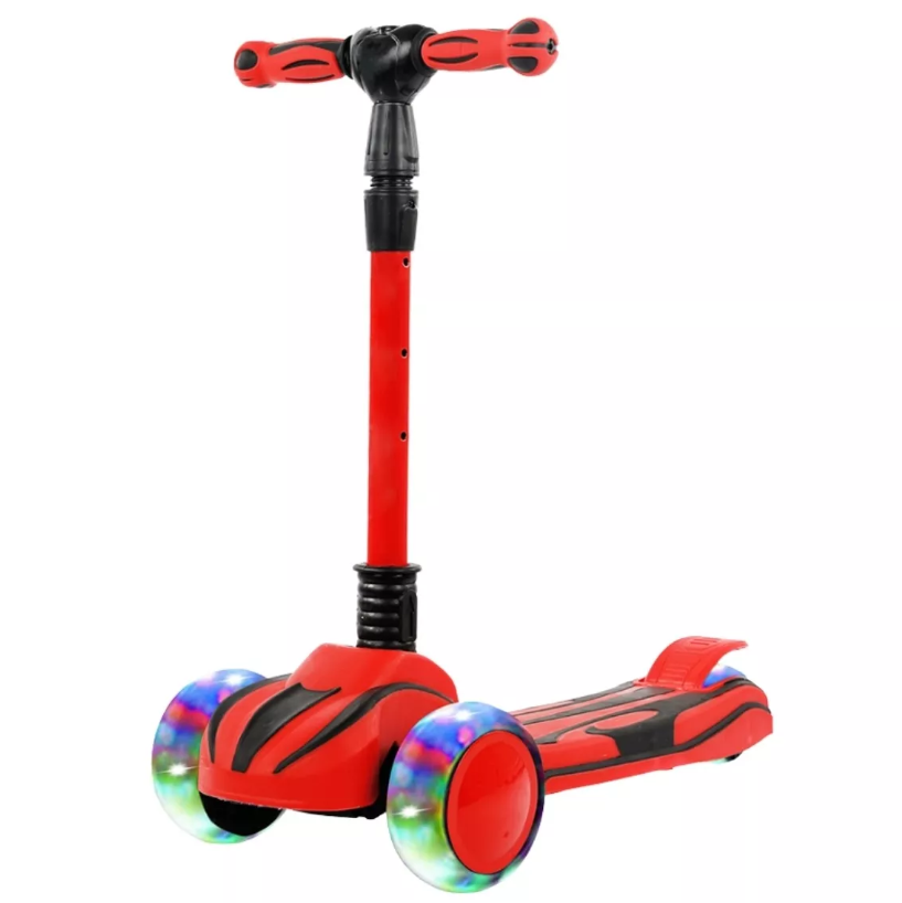 Trotineta pliabila cu 3 roti, lumini, 3 ani+, Rosu