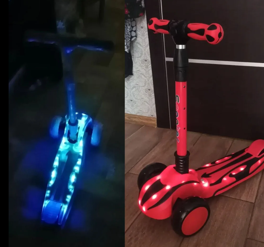 Trotineta pliabila cu 3 roti, lumini, 3 ani+, Rosu