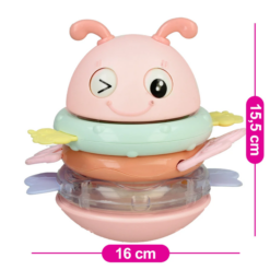 Aceasta jucărie este ideală pentru bebeluși începând de la 0 luni și poartă marca Sobebear. Jucăria este proiectată sub forma unei simpatice insecte, cu un design atrăgător și culori pastelate care captează atenția micuților. Este multifuncțională, combinând o jucărie de tip zornăitoare cu un inel pentru dentiție. Caracteristici: Design atractiv: Jucăria are forma unei insecte prietenoase, cu fața zâmbitoare și ochii mari, ceea ce stimulează interesul și curiozitatea bebelușilor. Funcții multiple: Include un zornăitor, care emite sunete plăcute și liniștitoare atunci când este agitată, și un inel pentru dentiție, ajutând la alinarea disconfortului cauzat de creșterea dinților. Materiale sigure: Este fabricată din materiale non-toxice, sigure pentru bebeluși, respectând standardele de siguranță pentru produsele destinate copiilor mici. Stimulare auditivă și vizuală: Zornăitoarea emite sunete muzicale, iar culorile vii și mișcarea pieselor mobile contribuie la dezvoltarea abilităților auditive și vizuale ale copilului. Dimensiuni compacte: Perfectă pentru mânuțele mici ale bebelușilor, fiind ușor de apucat și manevrat. Aceasta jucărie nu doar că oferă ore de distracție și explorare pentru micuțul tău, dar și contribuie la dezvoltarea abilităților motorii fine și la calmarea durerilor gingivale în perioada dentiției.