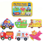 Set de 6 puzzle-uri din lemn, Mijloace de transport