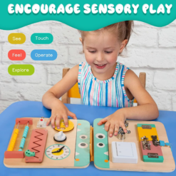 Placa senzoriala cu activitati Montessori, Busy Board, 3 ani