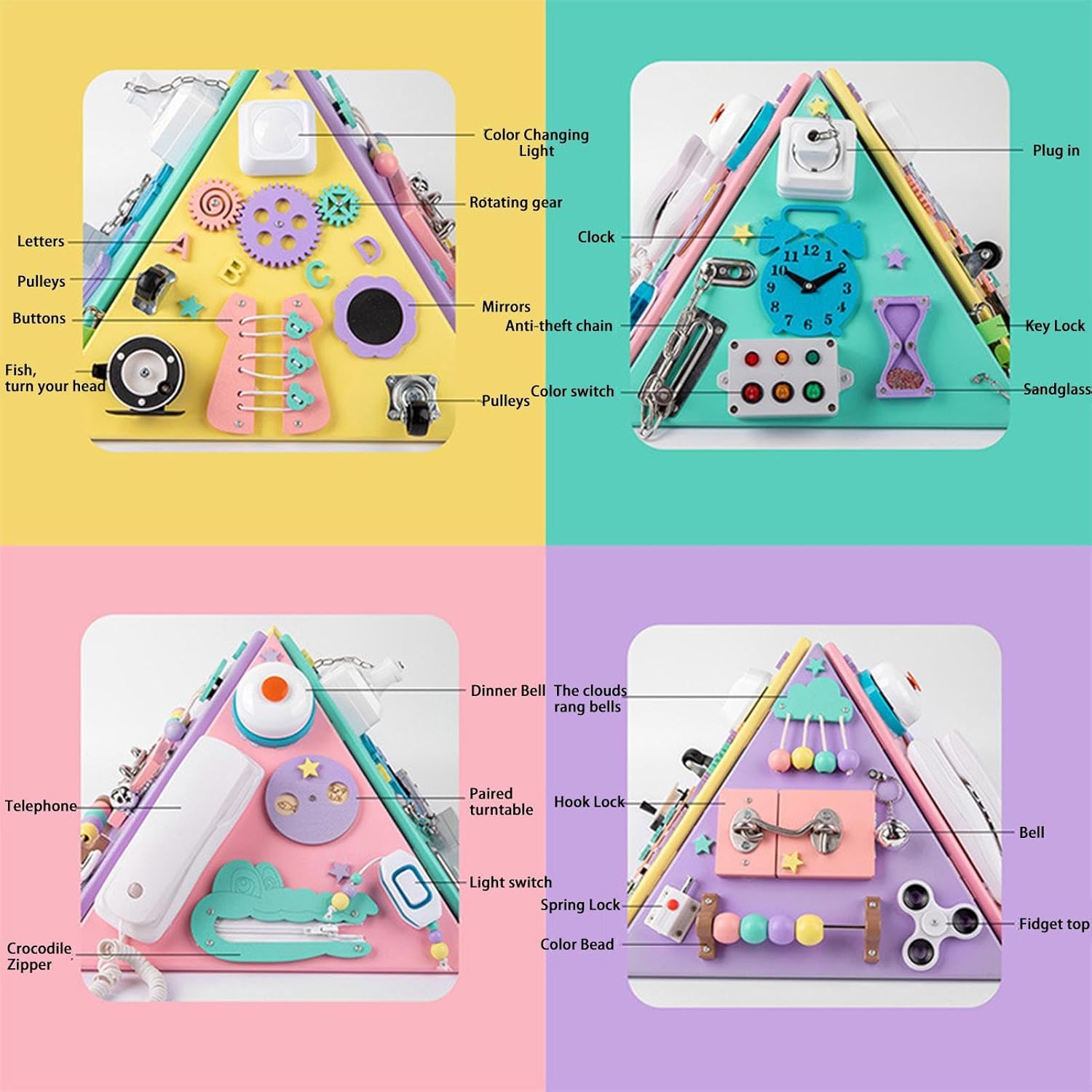 Placa senzoriala cu activitati Montessori - Busy Board, 3 ani