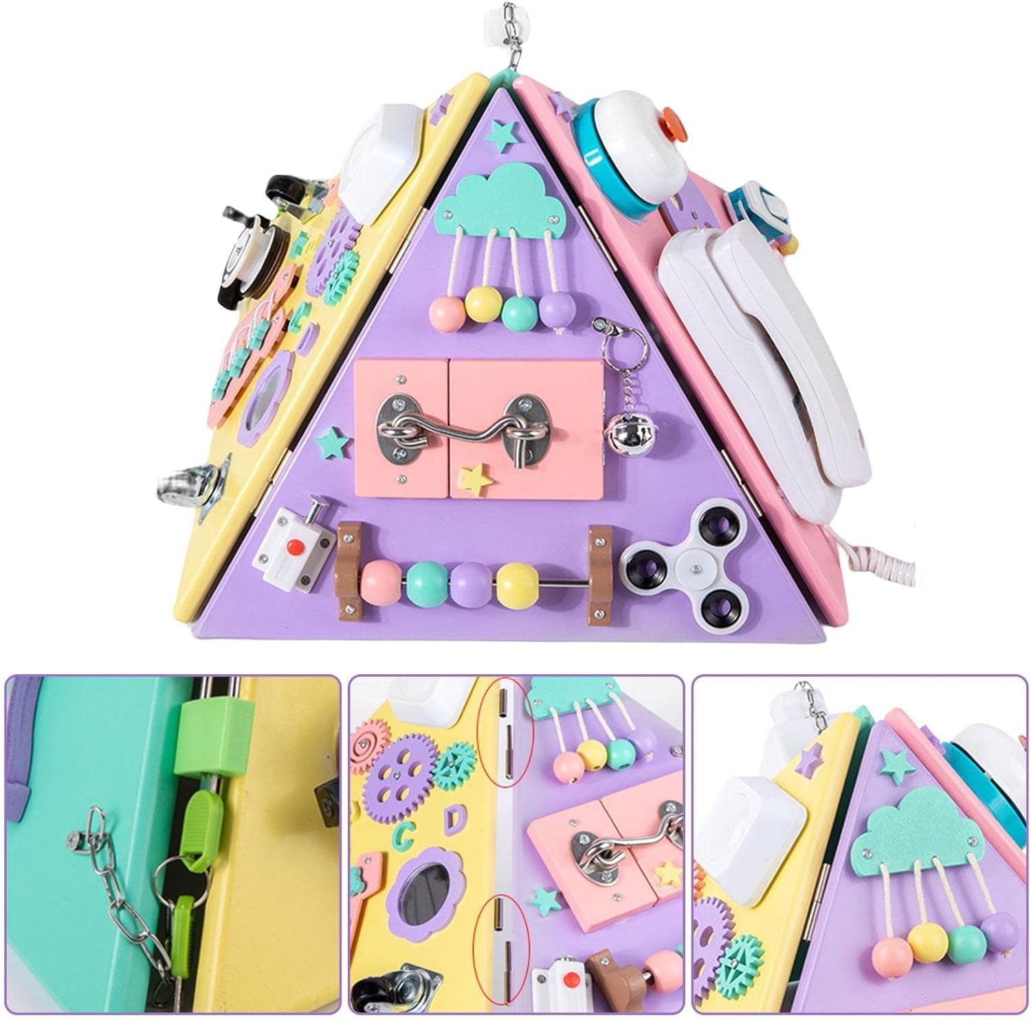 Placa senzoriala cu activitati Montessori - Busy Board, 3 ani