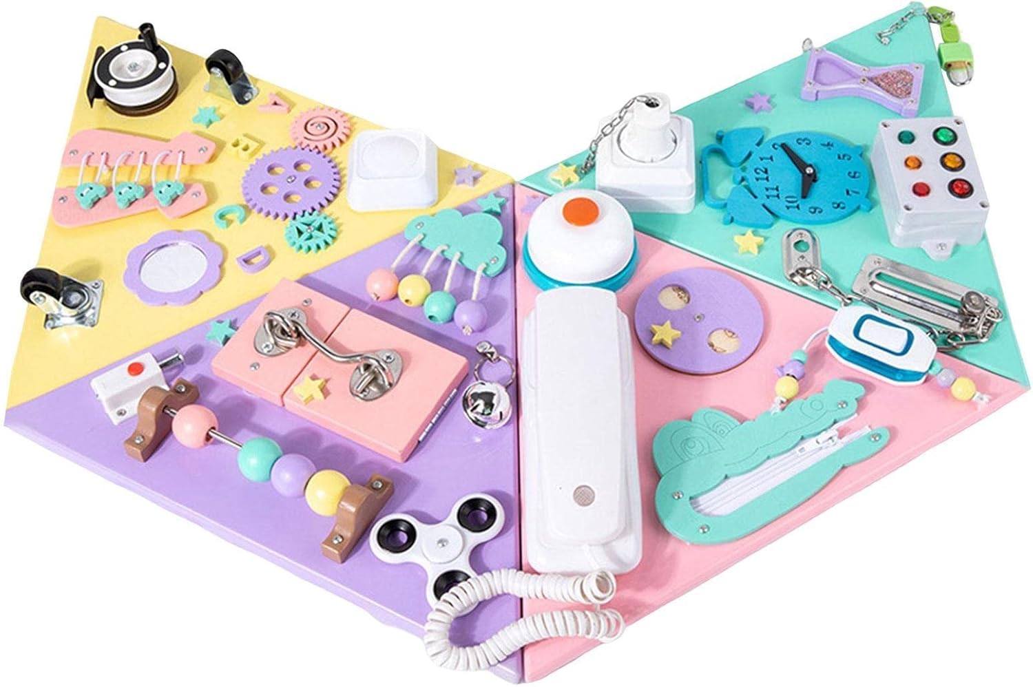 Placa senzoriala cu activitati Montessori - Busy Board, 3 ani