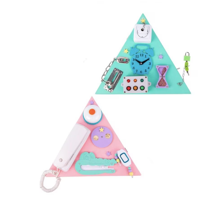 Placa senzoriala cu activitati Montessori - Busy Board, 3 ani