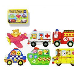 Set de 6 puzzle-uri din lemn, Mijloace de transport