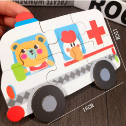 Set de 6 puzzle-uri din lemn, Mijloace de transport