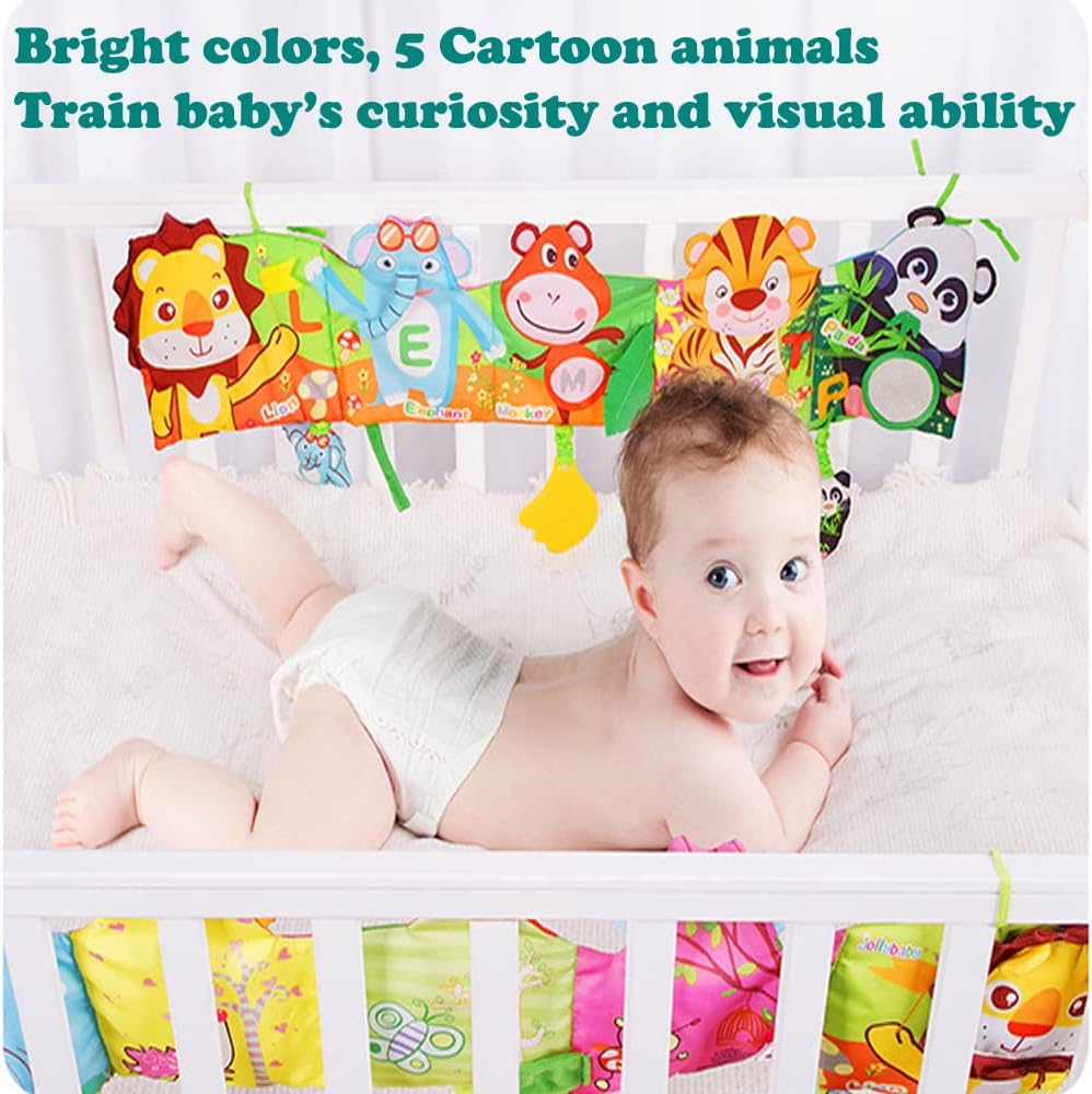 Carte senzoriala bebe si protectie de patut, Animale, 0 luni+ - imagine 5