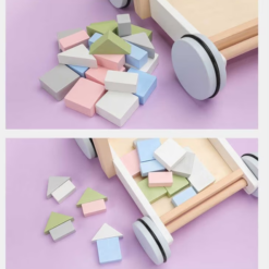 Carucior din lemn cu 20 cuburi de constructie, 3 ani