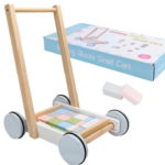 Carucior din lemn cu 20 cuburi de constructie, 3 ani