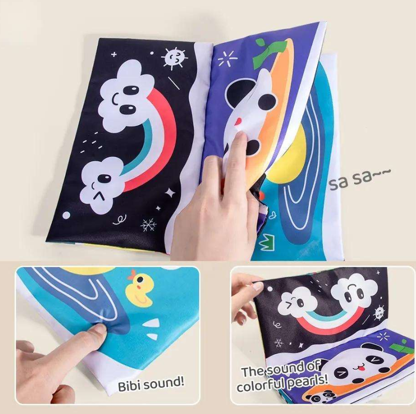 Cu o multime de imagini cu constrast ridicat, perfecte pentru a stimula bebelusul. Covoras cu doua fete, ce poate fi pliat sub forma de piramida, si include in pachet o carticica textila atasabila. Inlude imagini diverse cu animale, pe paginile textile, iar covorasul in sine are diverse activitati. Covoras Senzorial cu Oglinda „Bebe se Joaca pe Burtica Sobebear” Cand vine vorba de dezvoltarea bebelusului, primele luni sunt esentiale. Jocul pe burtica este o activitate recomandata de pediatri si specialisti pentru a stimula dezvoltarea fizica si senzoriala a micutilor. Design Atractiv Cu un design colorat si plin de forme variate, acest covoras senzorial este un adevarat magnet pentru bebelusi. Motivele sale variaza de la animale vesel colorate, la instrumente muzicale si fructe, oferind bebelusului o multitudine de imagini care il vor captiva. Culorile vii stimuleaza vederea, in timp ce formele diverse ajuta la dezvoltarea recunoasterii obiectelor. Oglinda Incorporata O caracteristica speciala a acestui covoras este oglinda incorporata. Bebelusii sunt fascinati de propriile lor reflexii, iar oglinda devine un punct de atractie major. Pe langa distractie, oglinda ajuta la dezvoltarea recunoasterii de sine si la intelegerea conceptului de „eu”. Texturi si Materiale Diverse Textura covorasului este delicata pe pielea bebelusului, insa ofera si elemente cu texturi diferite pentru a stimula simtul tactil. De la materiale fosnitoare pana la cele pufoase, fiecare centimetru al covorasului este gandit pentru a oferi o experienta tactila variata. Jucarii Detasabile Covorasul vine cu cateva jucarii detasabile, perfecte pentru micutele manute ale bebelusilor. Aceste jucarii pot fi agatate de covoras sau folosite separat, oferind astfel posibilitati variate de joc si descoperire. Siguranta si Confort Securitatea bebelusilor este esentiala, iar acest covoras este fabricat din materiale non-toxice si hipoalergenice. De asemenea, este suficient de gros pentru a oferi un confort sporit in timpul jocului pe burtica. Utilizare Versatila Este usor de pliat si transportat, fiind ideal pentru calatorii. O jucarie si articol pentru bebelusi, din gama de articole senzoriale dar si de protectie. Carticica poate fi pliata si oferita bebelusului pentru a o studia si a explora senzorial. O lume de culori, texturi, fosnete; Materiale sigure, prietenoase cu pielea bebelusului; Imagini cu contrast alb negru si culori intense; 24 de patratele cu diverse imagini, atat alb-negru cat si color; Oglinda speciala, sigura pentru bebe; Cleme pentru o pliere usoara sub forma de piramida; Atasate jucarii dentitie; Carticica textila cu fosnet; Dimensiune: 65 cm x 25 cm