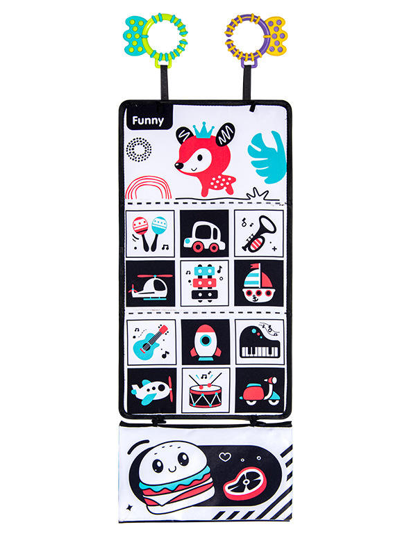 Cu o multime de imagini cu constrast ridicat, perfecte pentru a stimula bebelusul. Covoras cu doua fete, ce poate fi pliat sub forma de piramida, si include in pachet o carticica textila atasabila. Inlude imagini diverse cu animale, pe paginile textile, iar covorasul in sine are diverse activitati. Covoras Senzorial cu Oglinda „Bebe se Joaca pe Burtica Sobebear” Cand vine vorba de dezvoltarea bebelusului, primele luni sunt esentiale. Jocul pe burtica este o activitate recomandata de pediatri si specialisti pentru a stimula dezvoltarea fizica si senzoriala a micutilor. Design Atractiv Cu un design colorat si plin de forme variate, acest covoras senzorial este un adevarat magnet pentru bebelusi. Motivele sale variaza de la animale vesel colorate, la instrumente muzicale si fructe, oferind bebelusului o multitudine de imagini care il vor captiva. Culorile vii stimuleaza vederea, in timp ce formele diverse ajuta la dezvoltarea recunoasterii obiectelor. Oglinda Incorporata O caracteristica speciala a acestui covoras este oglinda incorporata. Bebelusii sunt fascinati de propriile lor reflexii, iar oglinda devine un punct de atractie major. Pe langa distractie, oglinda ajuta la dezvoltarea recunoasterii de sine si la intelegerea conceptului de „eu”. Texturi si Materiale Diverse Textura covorasului este delicata pe pielea bebelusului, insa ofera si elemente cu texturi diferite pentru a stimula simtul tactil. De la materiale fosnitoare pana la cele pufoase, fiecare centimetru al covorasului este gandit pentru a oferi o experienta tactila variata. Jucarii Detasabile Covorasul vine cu cateva jucarii detasabile, perfecte pentru micutele manute ale bebelusilor. Aceste jucarii pot fi agatate de covoras sau folosite separat, oferind astfel posibilitati variate de joc si descoperire. Siguranta si Confort Securitatea bebelusilor este esentiala, iar acest covoras este fabricat din materiale non-toxice si hipoalergenice. De asemenea, este suficient de gros pentru a oferi un confort sporit in timpul jocului pe burtica. Utilizare Versatila Este usor de pliat si transportat, fiind ideal pentru calatorii. O jucarie si articol pentru bebelusi, din gama de articole senzoriale dar si de protectie. Carticica poate fi pliata si oferita bebelusului pentru a o studia si a explora senzorial. O lume de culori, texturi, fosnete; Materiale sigure, prietenoase cu pielea bebelusului; Imagini cu contrast alb negru si culori intense; 24 de patratele cu diverse imagini, atat alb-negru cat si color; Oglinda speciala, sigura pentru bebe; Cleme pentru o pliere usoara sub forma de piramida; Atasate jucarii dentitie; Carticica textila cu fosnet; Dimensiune: 65 cm x 25 cm