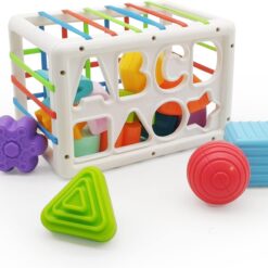 Cub sortator de forme geometrice cu benzi flexibile, 12 luni+
