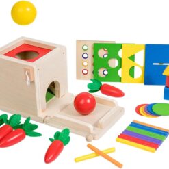 Joc din lemn de tip Montessori, 5 in 1 activitati, Cub