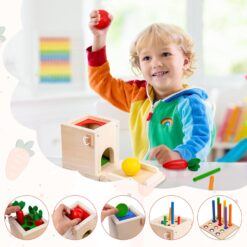 Joc din lemn de tip Montessori, 5 in 1 activitati, Cub