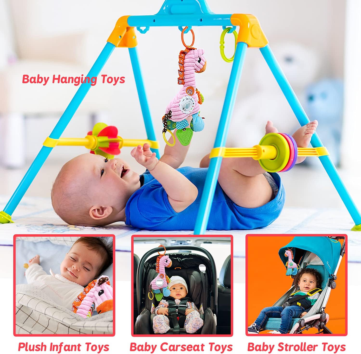 Jucarie dentitie si muzicala pentru bebelusi, Girafa roz, 6 luni