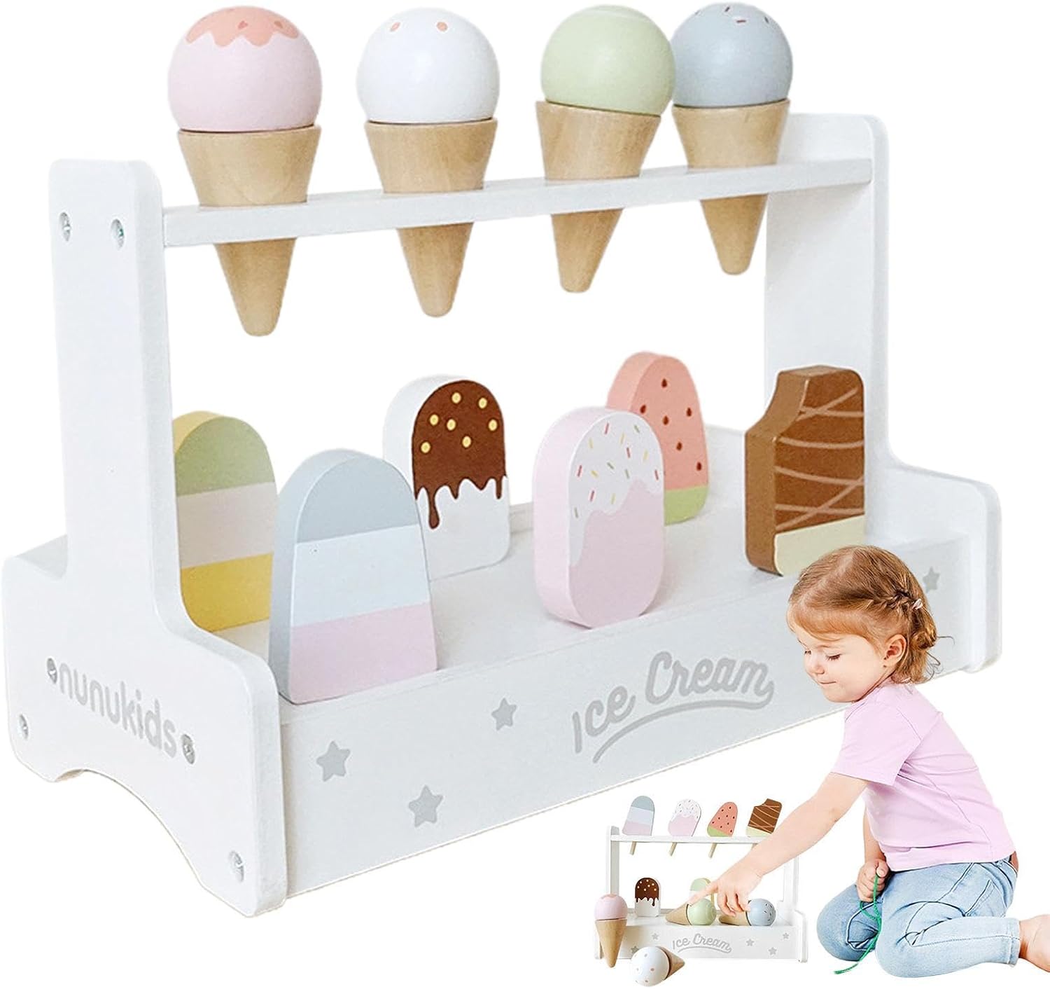 Jucarie din lemn - Stand de inghetata,Nunukids, 3 ani