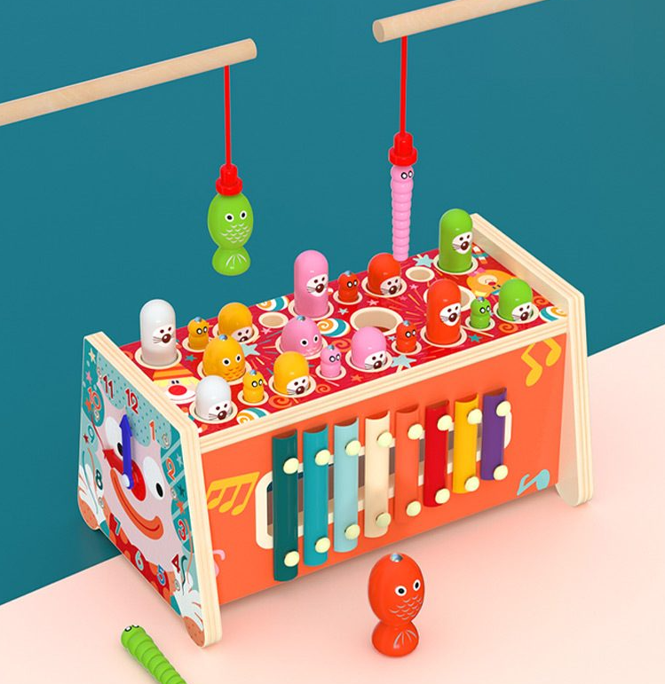 Jucarie educativa tip Montessori - Banc de lucru cu 6 activitati, 3 ani