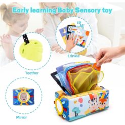 Jucarie senzoriala bebe, Cutia cu batiste, 0 luni+