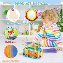 Jucarie senzoriala bebe, Cutia cu batiste, 0 luni+