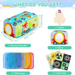 Jucarie senzoriala bebe, Cutia cu batiste, 0 luni+