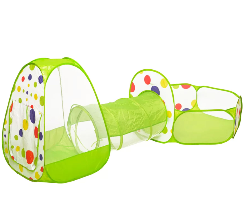 Loc de joaca pentru copii cu tunel si cort 310x114 cm, verde
