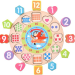 Puzzle de asociere, Forme geometrice si ceas, 3 ani
