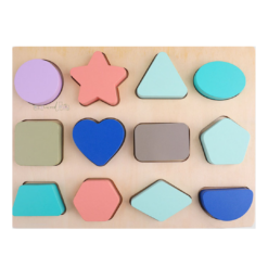 Puzzle din lemn cu Forme geometrice, 12 piese