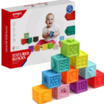 Set 12 cuburi pentru bebelusi, din silicon, cu texturi, 6 luni+