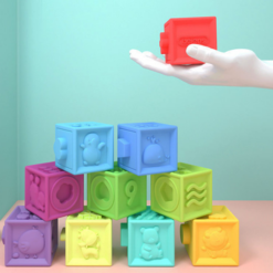 Set 12 cuburi pentru bebelusi, din silicon, cu texturi, 6 luni+