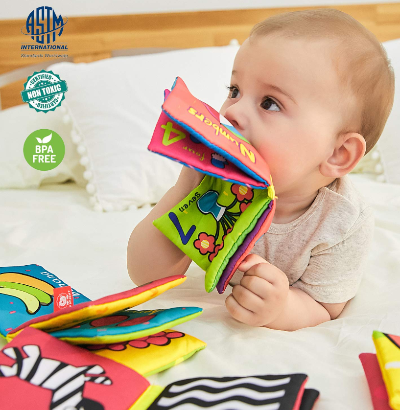 Set 6 carti textile si educative pentru bebelusi, 0 luni+