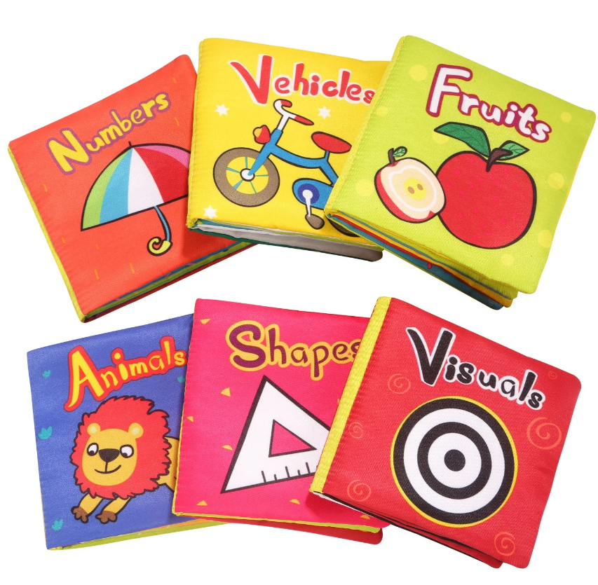 Set 6 carti textile si educative pentru bebelusi, 0 luni+