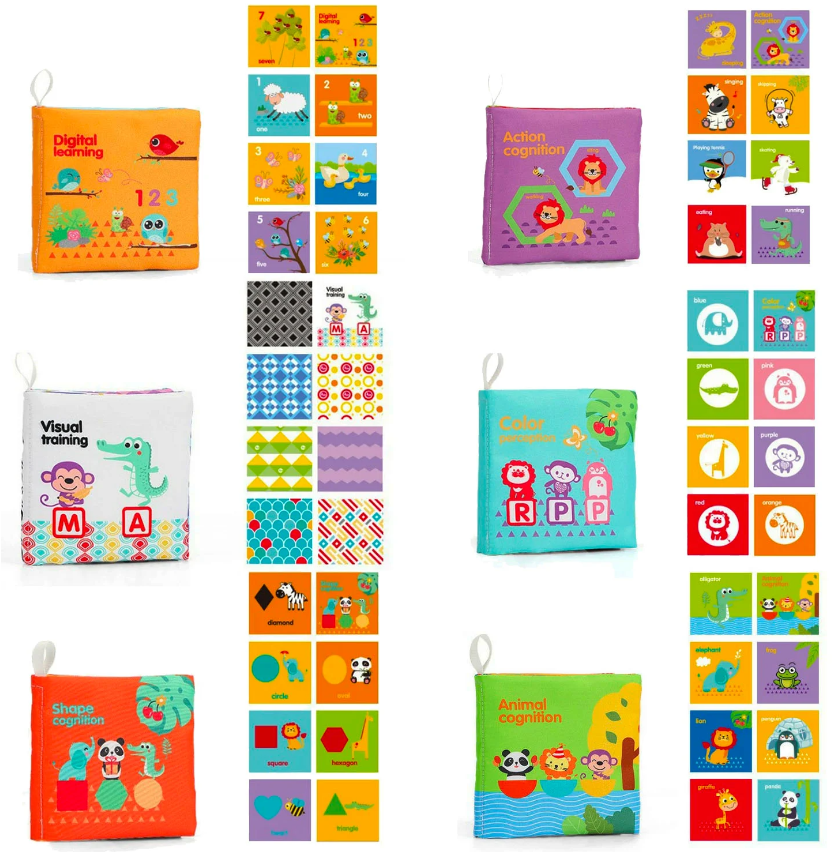 Set 6 carti textile si senzoriale pentru bebelusi, 0 luni+