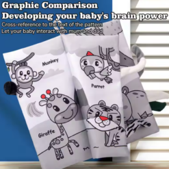 Set 6 carti textile si senzoriale pentru bebelusi, 0 luni, Alb-negru