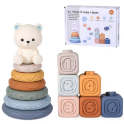 Set cuburi moi pentru bebelusi si turn de sortare, 6 luni+