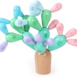 Cactus, Joc din lemn de constructie si echilibru, 3 ani, Pastel