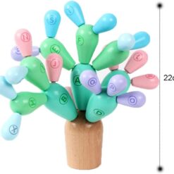 Cactus, Joc din lemn de constructie si echilibru, 3 ani, Pastel