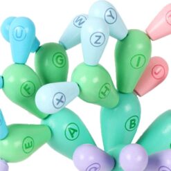 Cactus, Joc din lemn de constructie si echilibru, 3 ani, Pastel