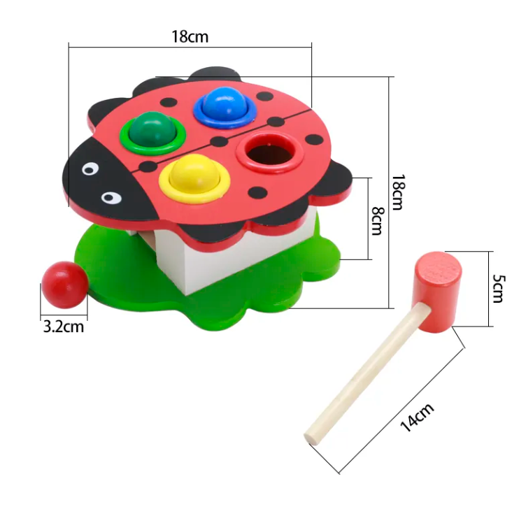 Cutia permanentei Montessori, cu bile si ciocanel