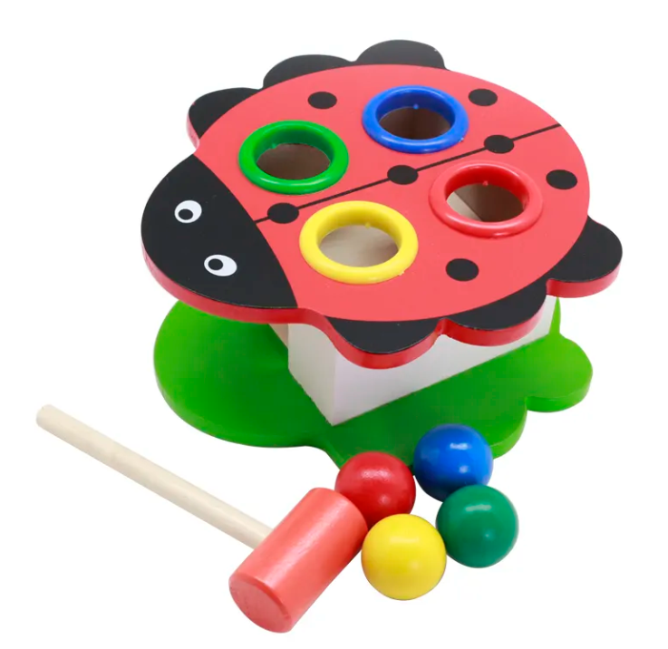 Cutia permanentei Montessori, cu bile si ciocanel