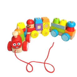 Joc educativ - Trenulet din lemn, joc de stivuire